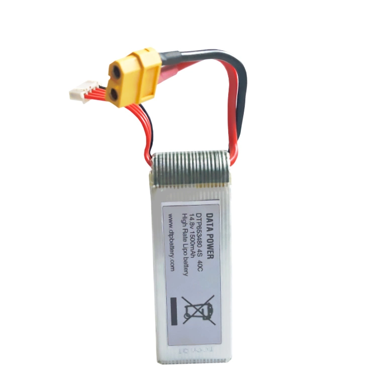 14.8 فولت وحدة طاقة طائرة بدون طيار 1500mAh 40c بطارية الليثيوم للطائرة بدون طيار Dtp 653480-4s 1