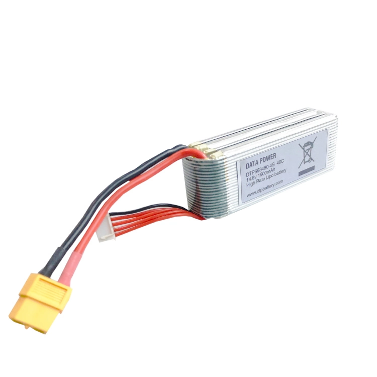 14.8 فولت وحدة طاقة طائرة بدون طيار 1500mAh 40c بطارية الليثيوم للطائرة بدون طيار Dtp 653480-4s 2